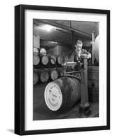 Weighing Barrels of Blended Whisky at Wiley and Co, Sheffield, South Yorkshire, 1960-Michael Walters-Framed Photographic Print