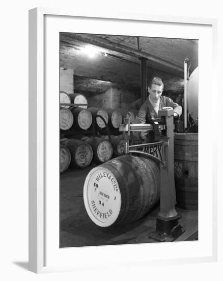 Weighing Barrels of Blended Whisky at Wiley and Co, Sheffield, South Yorkshire, 1960-Michael Walters-Framed Photographic Print