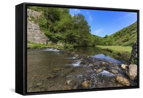 Weir, River Dove, Dovedale and Milldale in Spring, White Peak, Peak District-Eleanor Scriven-Framed Stretched Canvas