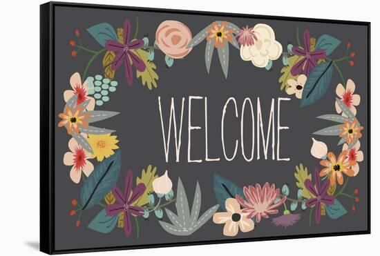 Welcome Bouquet in Grey-Lila Fe-Framed Stretched Canvas