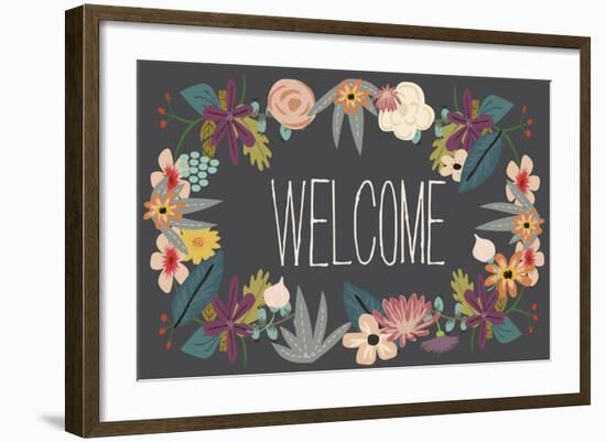 Welcome Bouquet in Grey-Lila Fe-Framed Art Print