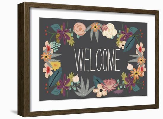 Welcome Bouquet in Grey-Lila Fe-Framed Art Print