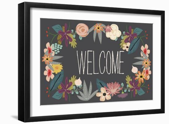 Welcome Bouquet in Grey-Lila Fe-Framed Art Print