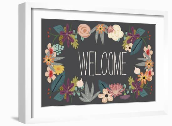 Welcome Bouquet in Grey-Lila Fe-Framed Art Print