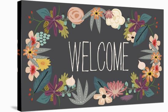 Welcome Bouquet in Grey-Lila Fe-Stretched Canvas