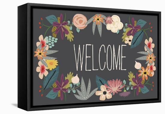 Welcome Bouquet in Grey-Lila Fe-Framed Stretched Canvas