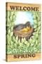 Welcome spring robin-Melinda Hipsher-Stretched Canvas