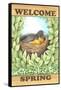 Welcome spring robin-Melinda Hipsher-Framed Stretched Canvas