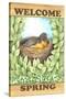 Welcome spring robin-Melinda Hipsher-Stretched Canvas