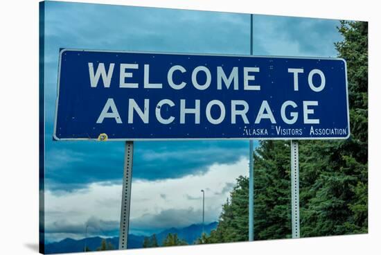 Welcome to Anchorage, Alaska Road Sign-null-Stretched Canvas