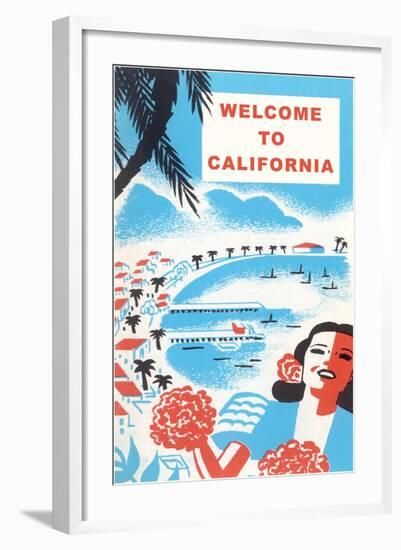 Welcome to California, Bay with Piers-null-Framed Art Print