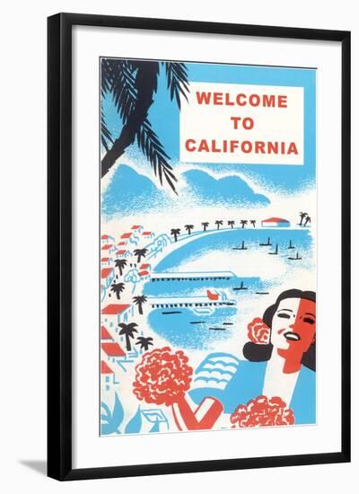 Welcome to California, Bay with Piers-null-Framed Art Print