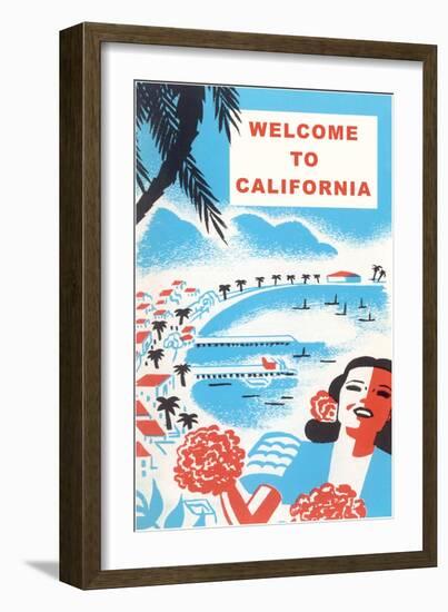 Welcome to California, Bay with Piers-null-Framed Art Print