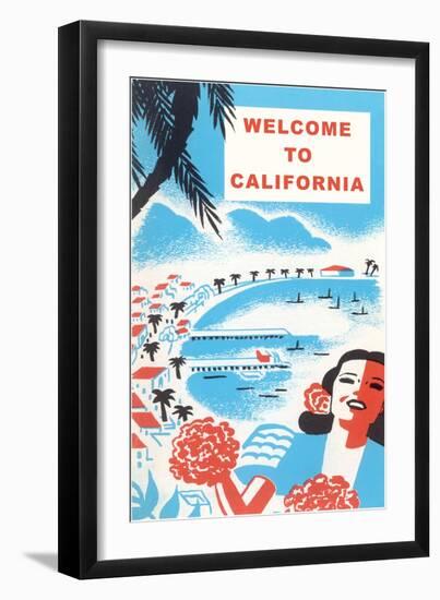 Welcome to California, Bay with Piers-null-Framed Art Print