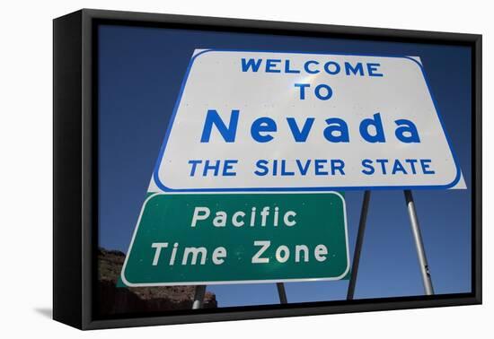 Welcome to Nevada - the Silver State Road Sign and Pacific Time Zone Sign-Joseph Sohm-Framed Stretched Canvas