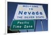 Welcome to Nevada - the Silver State Road Sign and Pacific Time Zone Sign-Joseph Sohm-Framed Photographic Print