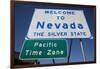 Welcome to Nevada - the Silver State Road Sign and Pacific Time Zone Sign-Joseph Sohm-Framed Photographic Print