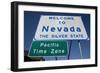 Welcome to Nevada - the Silver State Road Sign and Pacific Time Zone Sign-Joseph Sohm-Framed Photographic Print