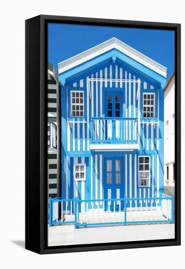 Welcome to Portugal Collection - Blue Striped House - Costa Nova-Philippe Hugonnard-Framed Stretched Canvas