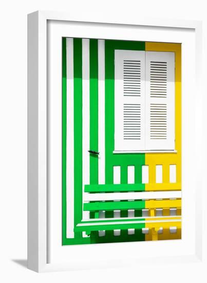 Welcome to Portugal Collection - Colorful Facade with Green and Yellow Stripes-Philippe Hugonnard-Framed Photographic Print