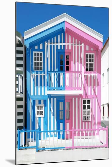 Welcome to Portugal Collection - Colorful Striped House Blue & Pink-Philippe Hugonnard-Mounted Premium Photographic Print