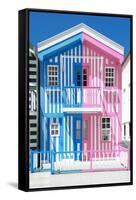 Welcome to Portugal Collection - Colorful Striped House Blue & Pink-Philippe Hugonnard-Framed Stretched Canvas