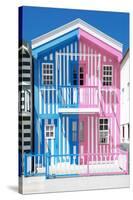 Welcome to Portugal Collection - Colorful Striped House Blue & Pink-Philippe Hugonnard-Stretched Canvas