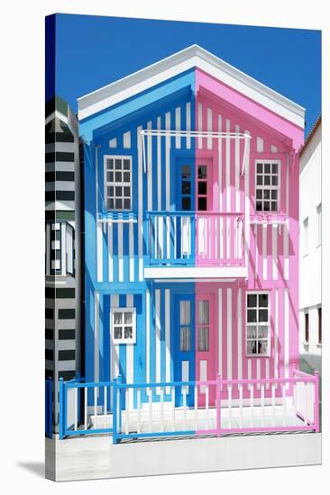 Welcome to Portugal Collection - Colorful Striped House Blue & Pink-Philippe Hugonnard-Stretched Canvas