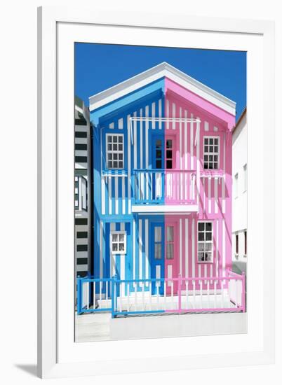 Welcome to Portugal Collection - Colorful Striped House Blue & Pink-Philippe Hugonnard-Framed Photographic Print