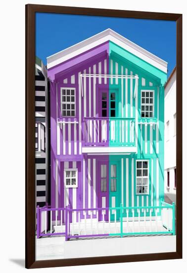 Welcome to Portugal Collection - Colorful Striped House Purple & Coral Green-Philippe Hugonnard-Framed Photographic Print