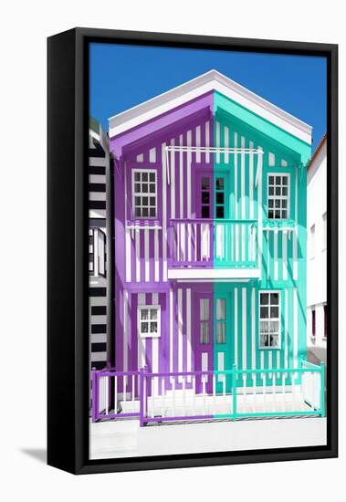 Welcome to Portugal Collection - Colorful Striped House Purple & Coral Green-Philippe Hugonnard-Framed Stretched Canvas