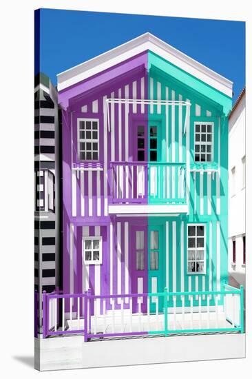 Welcome to Portugal Collection - Colorful Striped House Purple & Coral Green-Philippe Hugonnard-Stretched Canvas