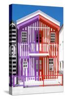 Welcome to Portugal Collection - Colorful Striped House Purple & Red-Philippe Hugonnard-Stretched Canvas