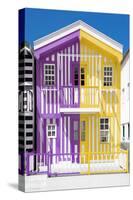 Welcome to Portugal Collection - Colorful Striped House Purple & Yellow-Philippe Hugonnard-Stretched Canvas