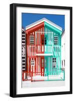 Welcome to Portugal Collection - Colorful Striped House Red & Coral Green-Philippe Hugonnard-Framed Premium Photographic Print