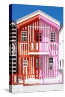 Welcome to Portugal Collection - Colorful Striped House Red & Pink-Philippe Hugonnard-Stretched Canvas