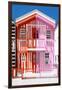 Welcome to Portugal Collection - Colorful Striped House Red & Pink-Philippe Hugonnard-Framed Photographic Print