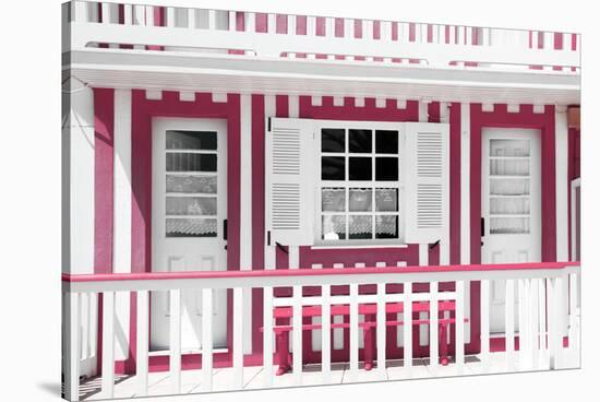 Welcome to Portugal Collection - Pink and White Striped House Facade-Philippe Hugonnard-Stretched Canvas