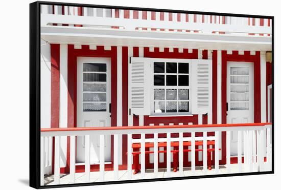 Welcome to Portugal Collection - Red and White Striped House Facade-Philippe Hugonnard-Framed Stretched Canvas