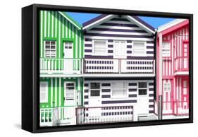 Welcome to Portugal Collection - Three Houses with Colorful Stripes III-Philippe Hugonnard-Framed Stretched Canvas