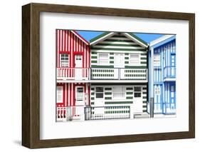 Welcome to Portugal Collection - Three Houses with Colorful Stripes-Philippe Hugonnard-Framed Photographic Print