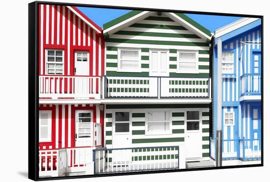 Welcome to Portugal Collection - Three Houses with Colorful Stripes-Philippe Hugonnard-Framed Stretched Canvas