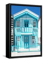 Welcome to Portugal Collection - Turquoise Striped House-Philippe Hugonnard-Framed Stretched Canvas