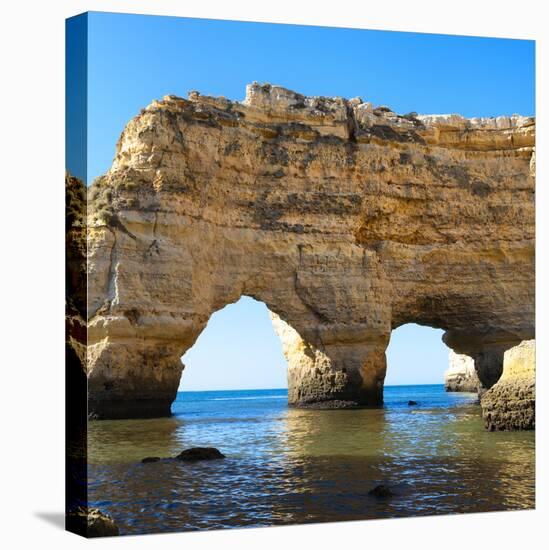 Welcome to Portugal Square Collection - Cliffs at the beach Praia da Marinha-Philippe Hugonnard-Stretched Canvas