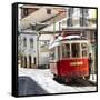 Welcome to Portugal Square Collection - Red Tram Old Town Lisbon-Philippe Hugonnard-Framed Stretched Canvas