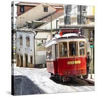 Welcome to Portugal Square Collection - Red Tram Old Town Lisbon-Philippe Hugonnard-Stretched Canvas