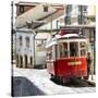 Welcome to Portugal Square Collection - Red Tram Old Town Lisbon-Philippe Hugonnard-Stretched Canvas