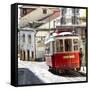 Welcome to Portugal Square Collection - Red Tram Old Town Lisbon-Philippe Hugonnard-Framed Stretched Canvas