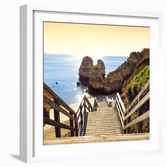 Welcome to Portugal Square Collection - Wooden Stairs to Praia do Camilo Beach at Sunset-Philippe Hugonnard-Framed Photographic Print