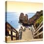 Welcome to Portugal Square Collection - Wooden Stairs to Praia do Camilo Beach at Sunset-Philippe Hugonnard-Stretched Canvas